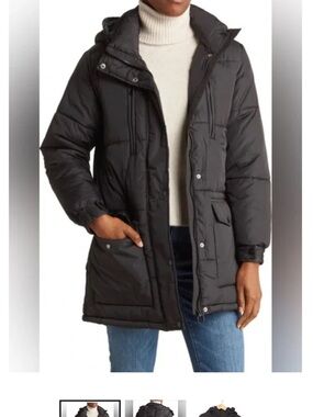 Sebby Black Hooded Puffer Coat